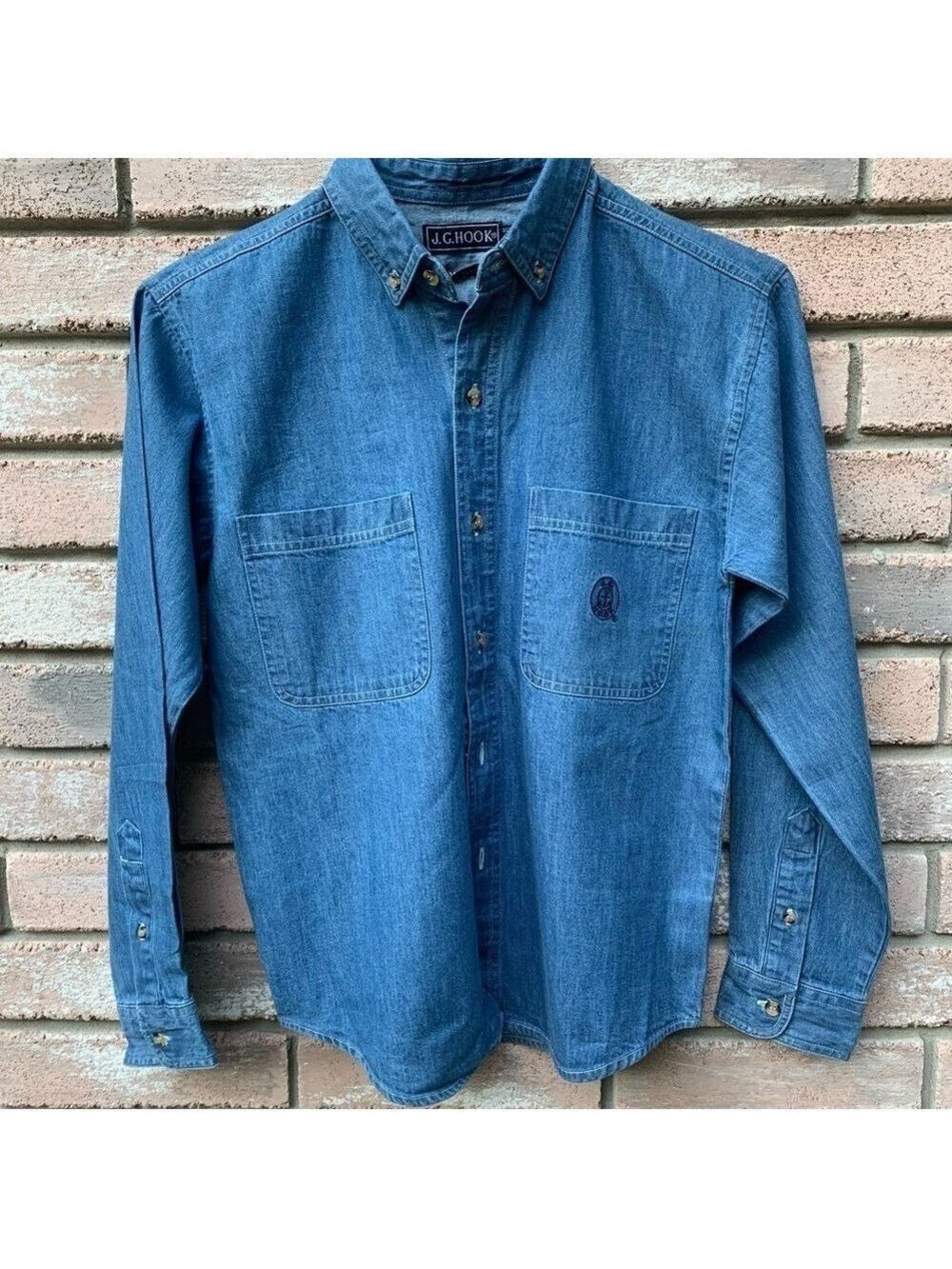 Boys denim chambray button down long sleeved shirt with button down collar